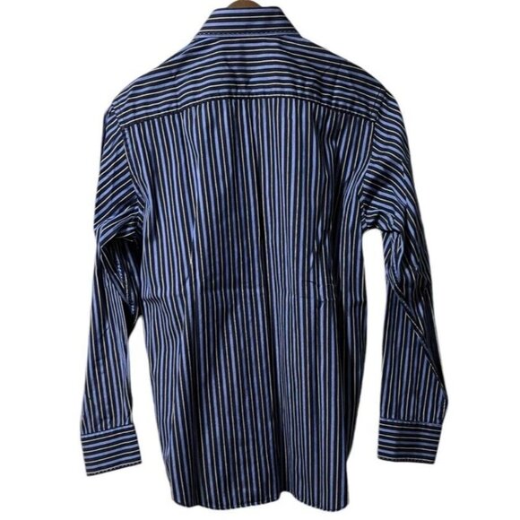 Bugatchi Button Down Shirt Flip Cuff Striped Blue Mens Size Measured Classic - Picture 2 of 12